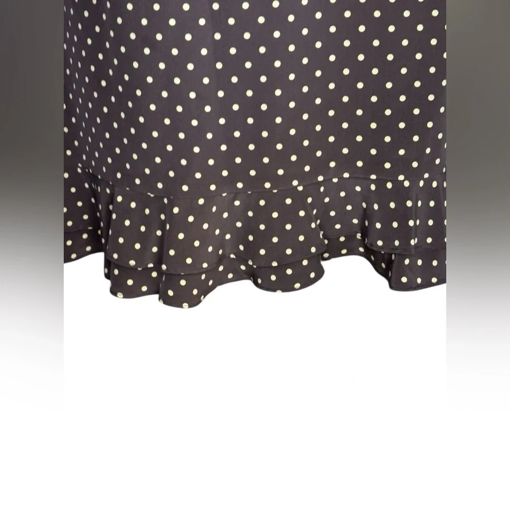 Kate Hill  Brown Polka Dot 100% Silk Skirt Straight Ruffle Bottom Sz 8 preloved - Picture 8 of 8
